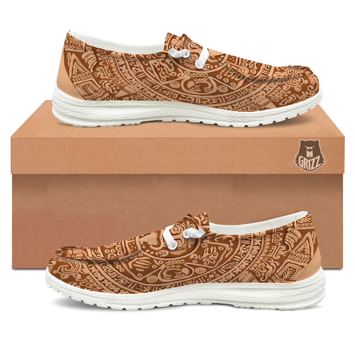 Stone Mayan Print White Loafers-grizzshop