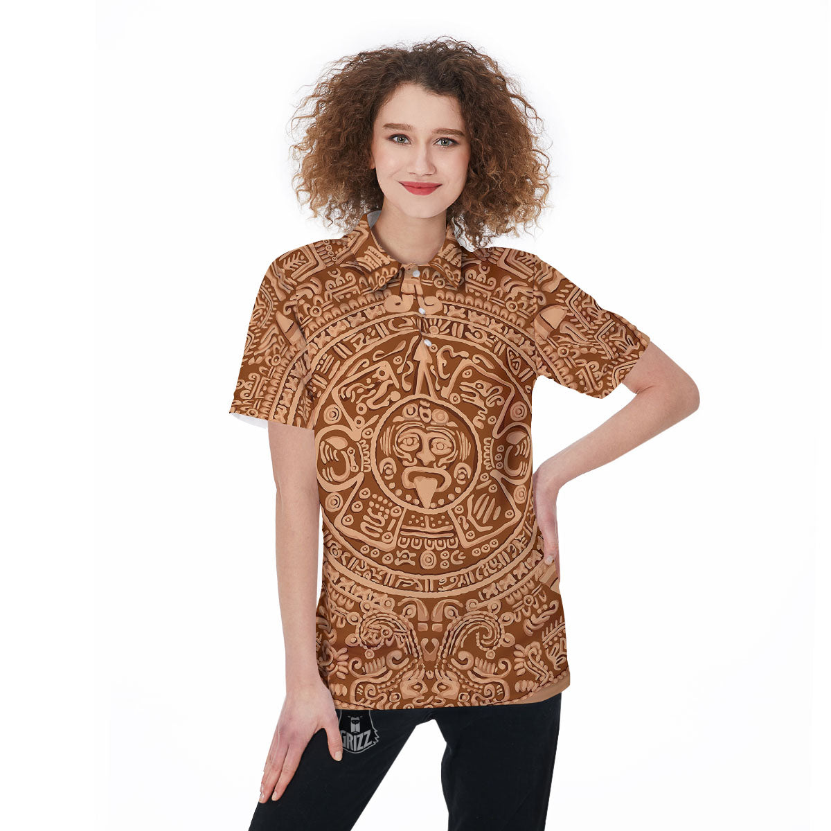 Stone Mayan Print Women's Golf Shirts-grizzshop