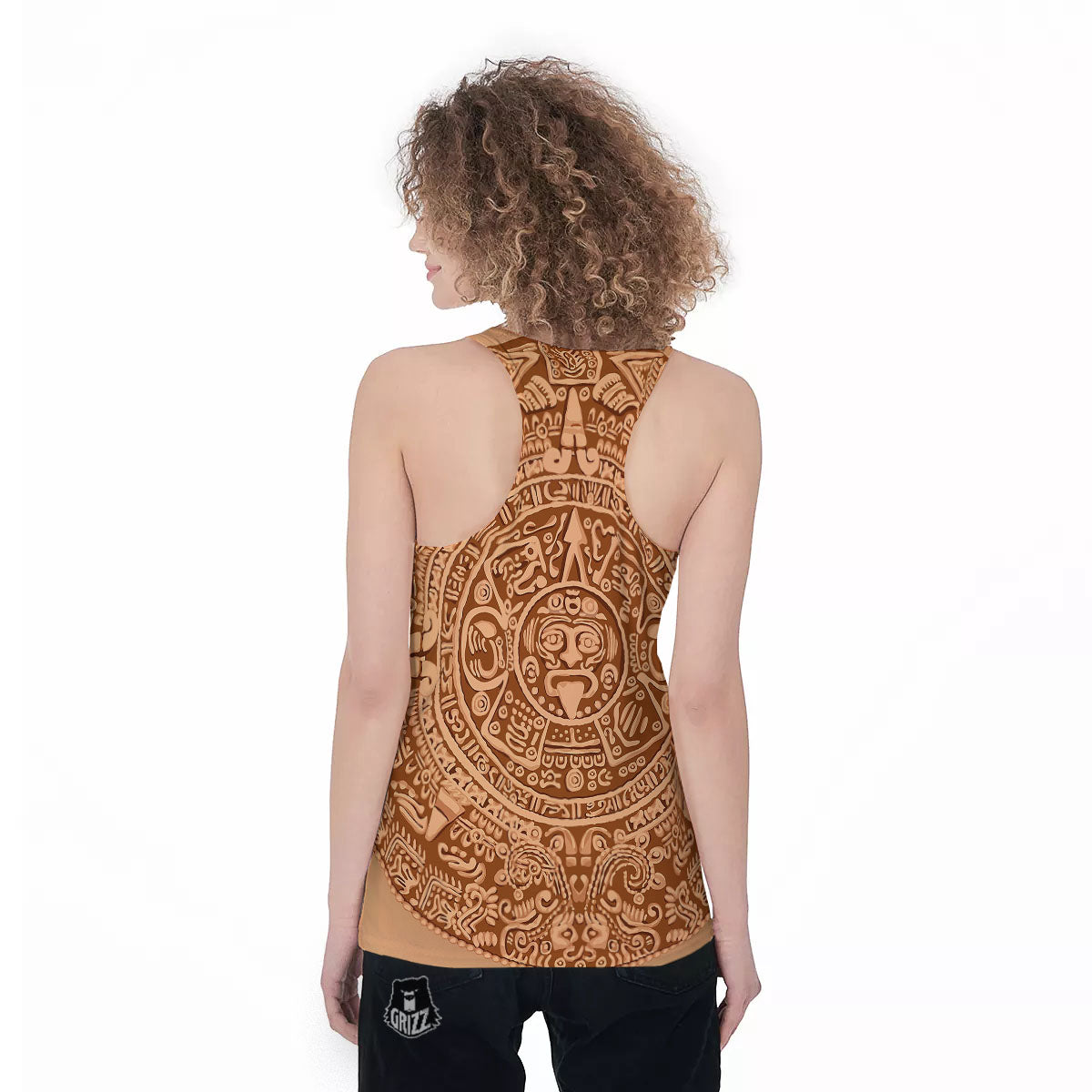 Stone Mayan Print Women's Racerback Tank Top-grizzshop