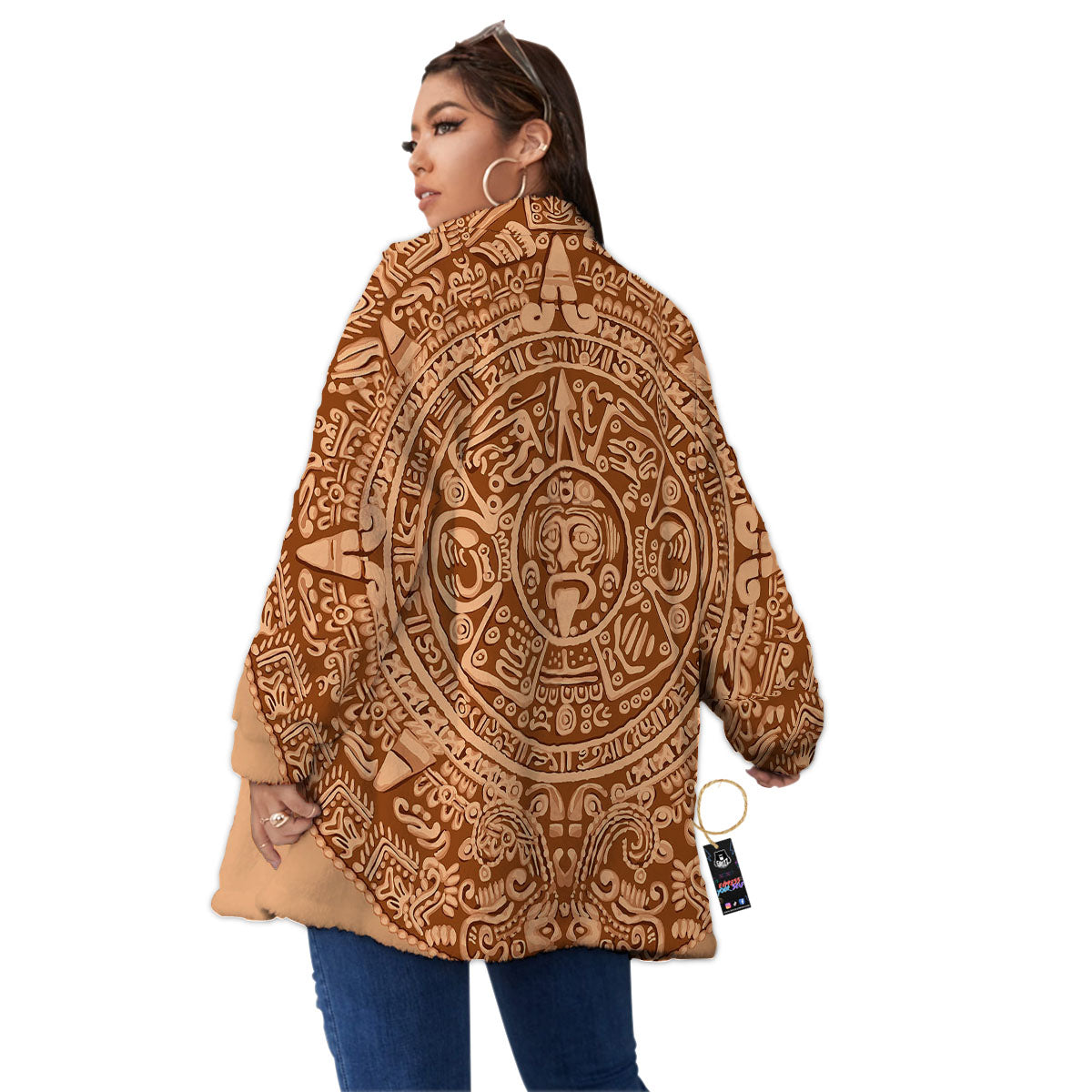 Stone Mayan Print Women's Sherpa Jacket-grizzshop