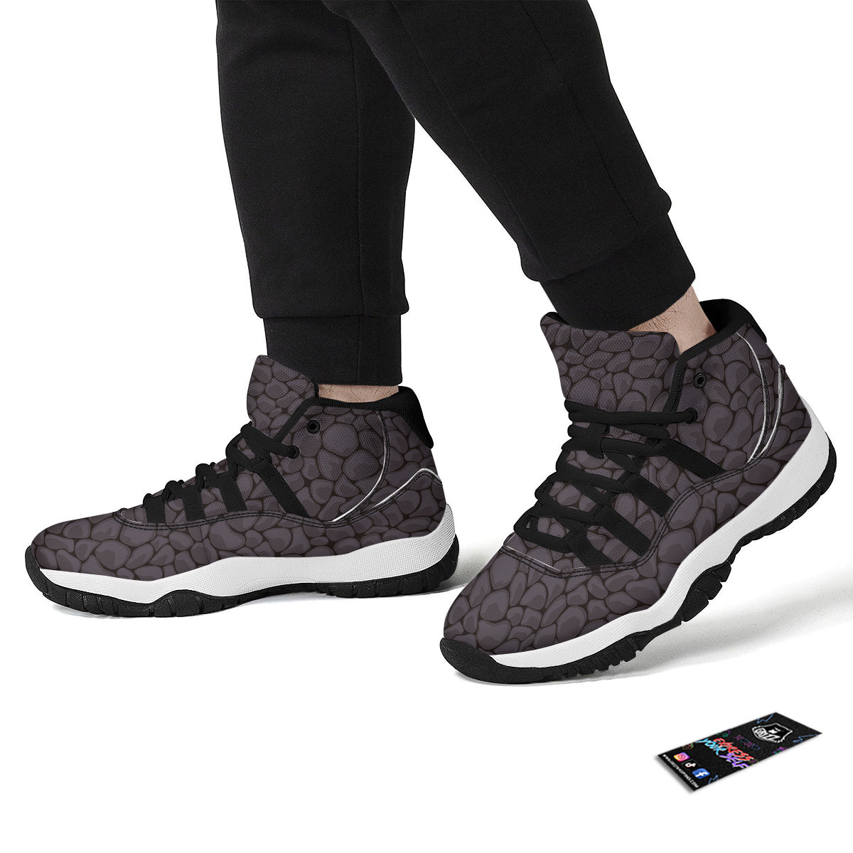 Stone Print Pattern Black Bball Shoes-grizzshop