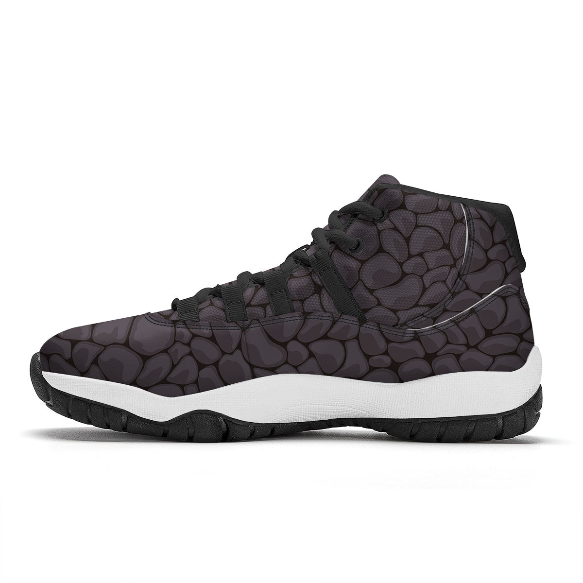 Stone Print Pattern Black Bball Shoes-grizzshop