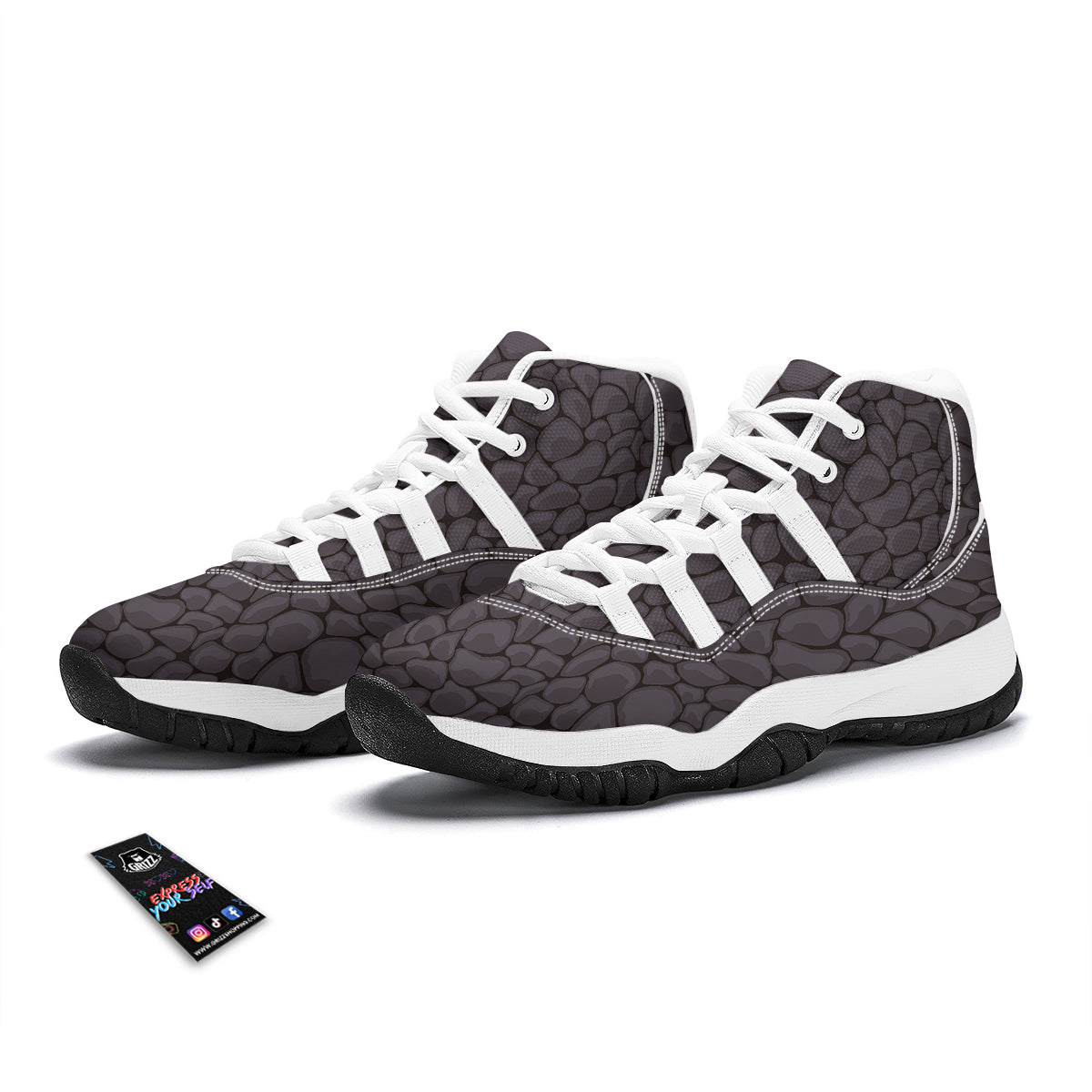 Stone Print Pattern White Bball Shoes-grizzshop