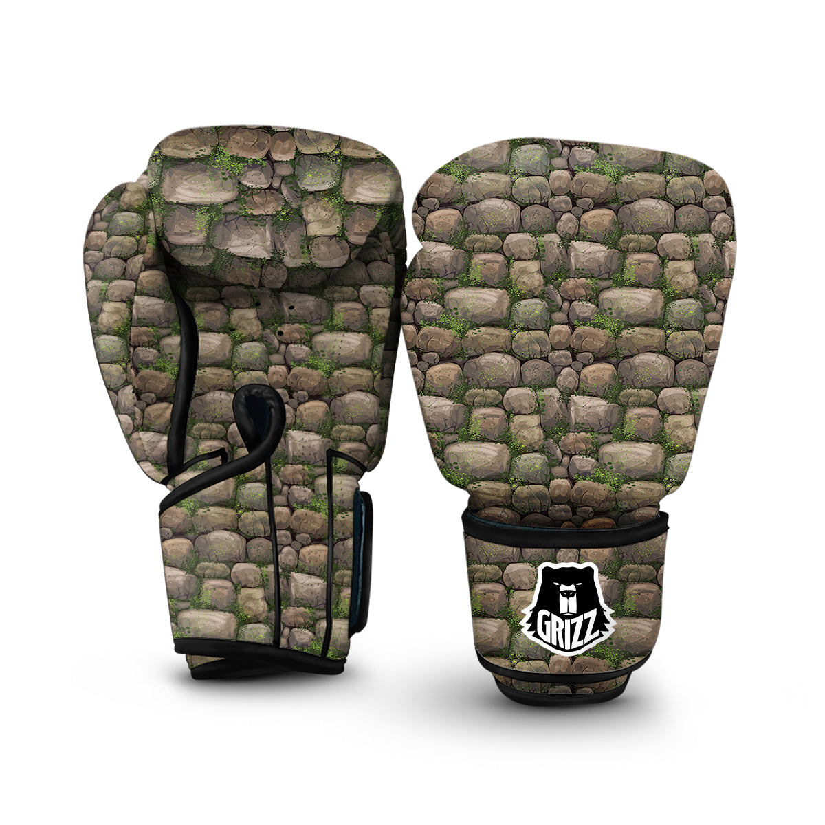 Stone Texture And Moss Print Pattern Boxing Gloves-grizzshop