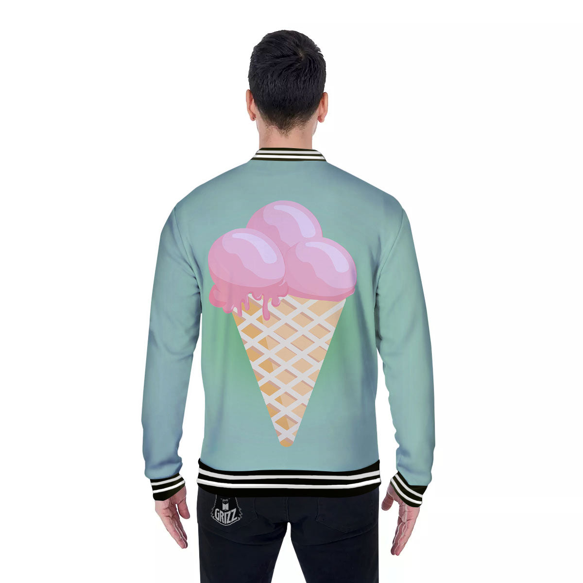 Strawberry Ice Cream Teal Print Baseball Jacket-grizzshop