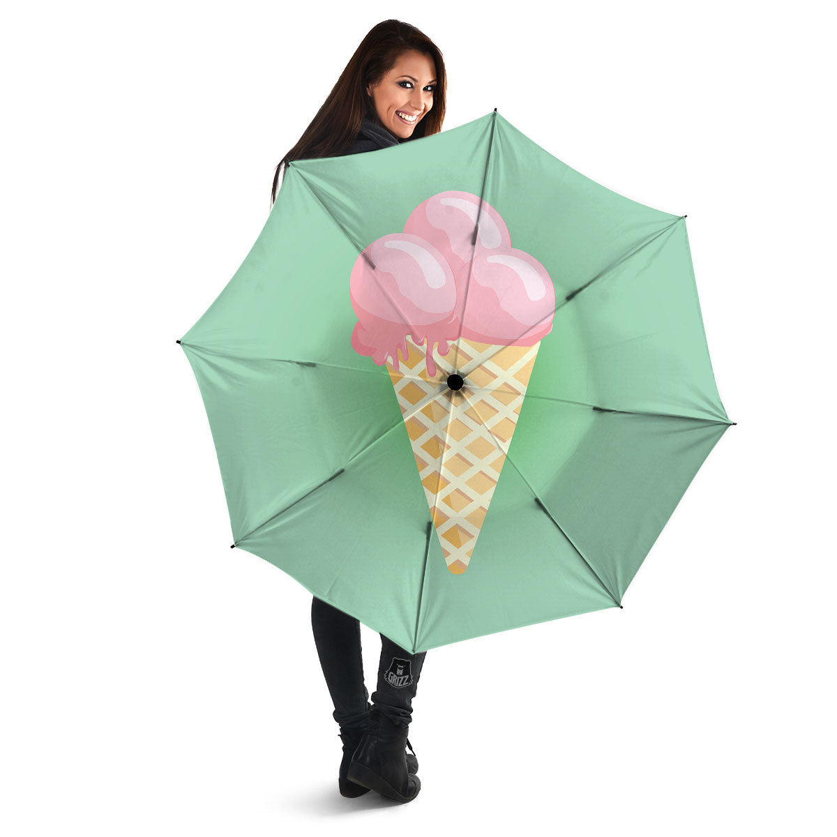 Strawberry Ice Cream Teal Print Umbrella-grizzshop