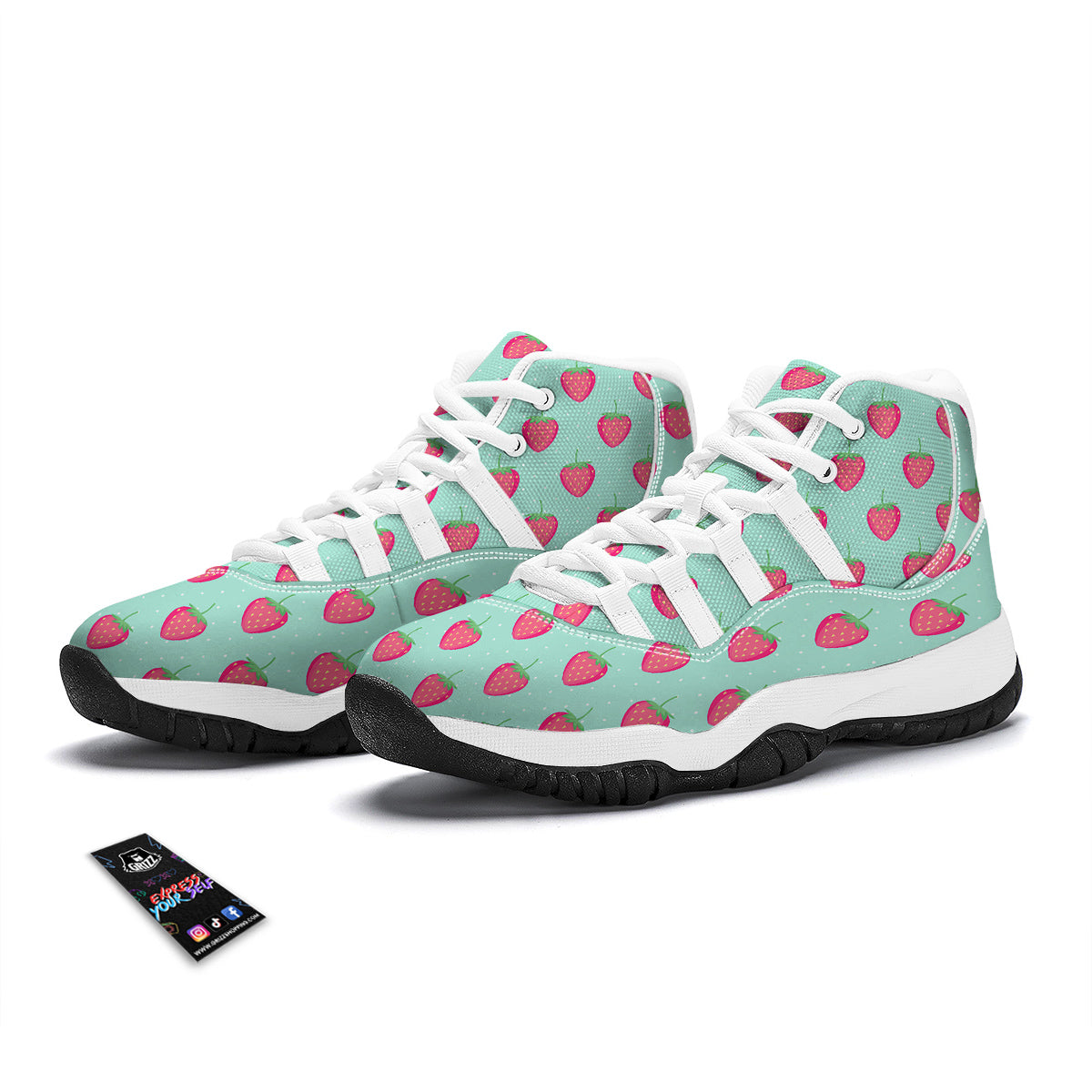 Strawberry Print Pattern White Bball Shoes-grizzshop