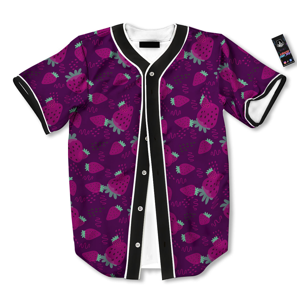 Strawberry Purple Print Pattern Baseball Jersey-grizzshop
