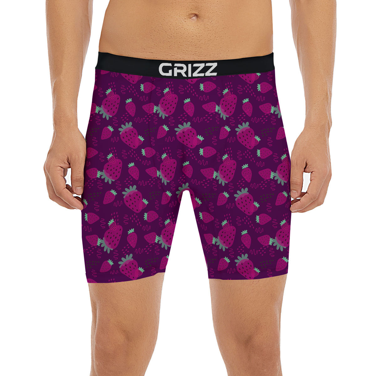 Strawberry Purple Print Pattern Boxer Briefs-grizzshop