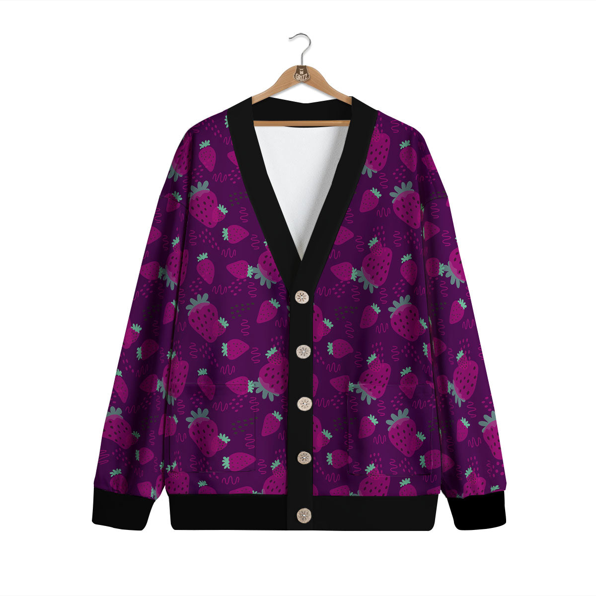 Strawberry Purple Print Pattern Cardigan-grizzshop