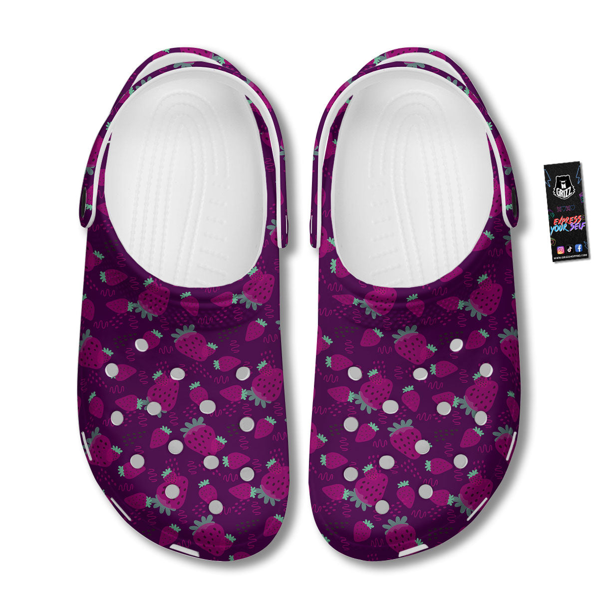 Strawberry Purple Print Pattern Clog-grizzshop