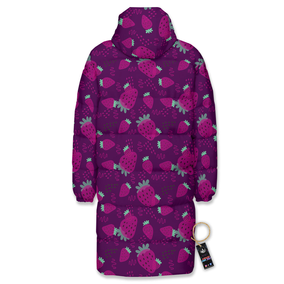 Strawberry Purple Print Pattern Long Down Jacket-grizzshop