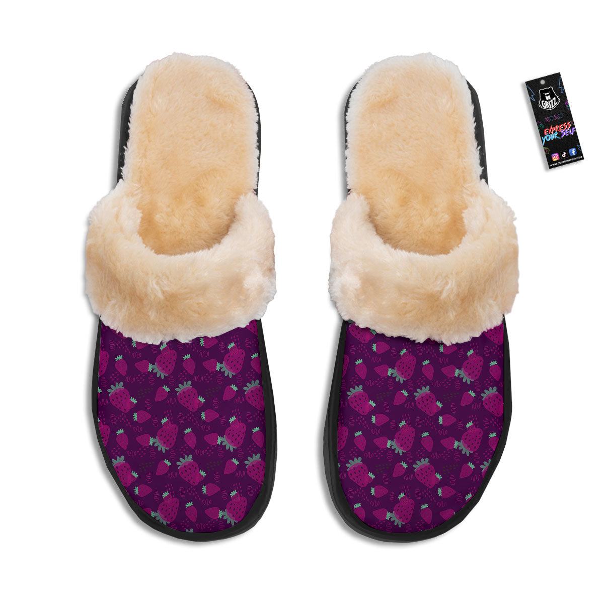 Strawberry Purple Print Pattern Slippers-grizzshop