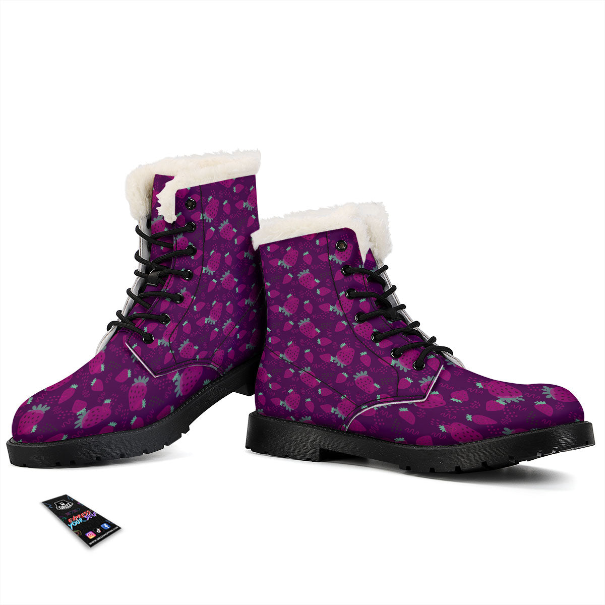Strawberry Purple Print Pattern Winter Boots-grizzshop
