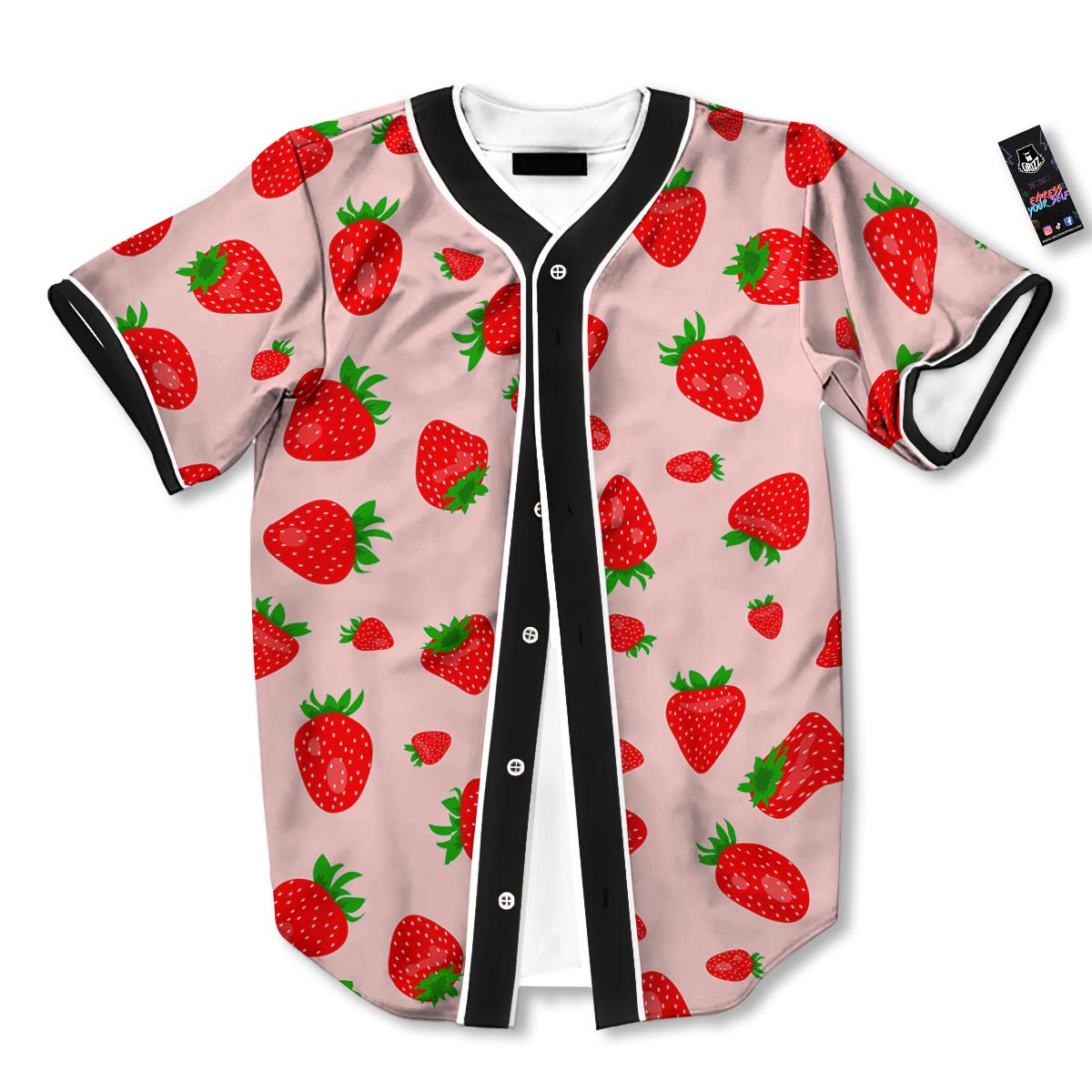 Strawberry Red Print Pattern Baseball Jersey-grizzshop
