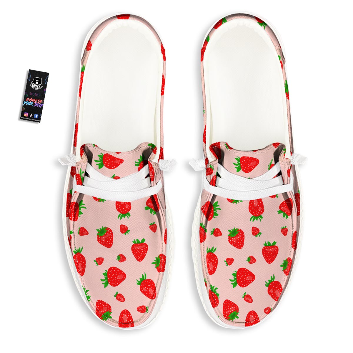 Strawberry Red Print Pattern Black Loafers-grizzshop