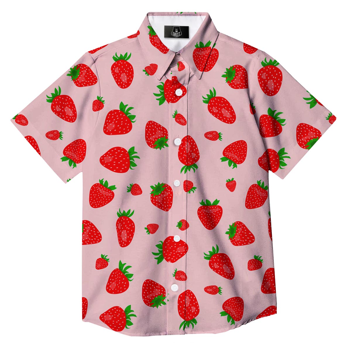 Strawberry Red Print Pattern Button Up Shirt-grizzshop