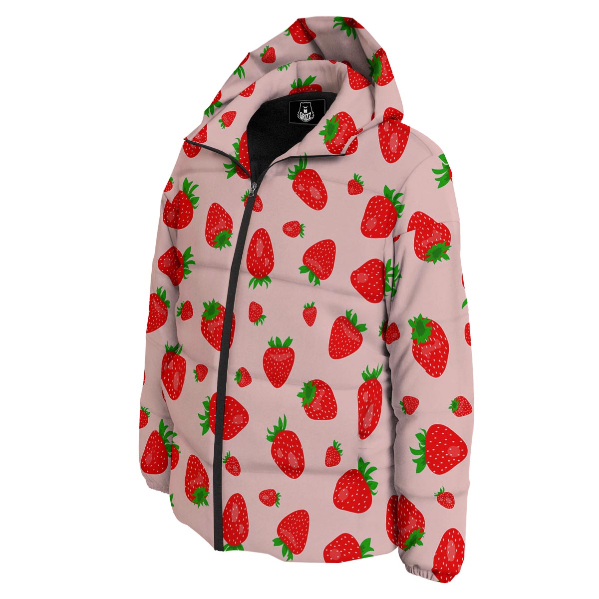 Strawberry Red Print Pattern Down Jacket-grizzshop