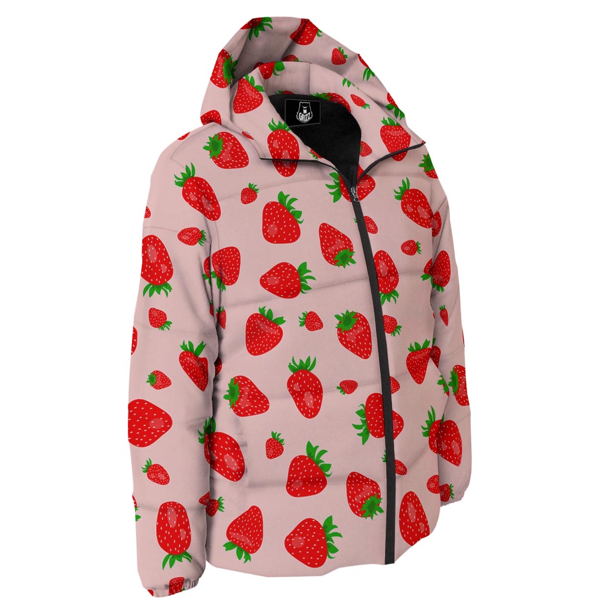 Strawberry Red Print Pattern Down Jacket-grizzshop