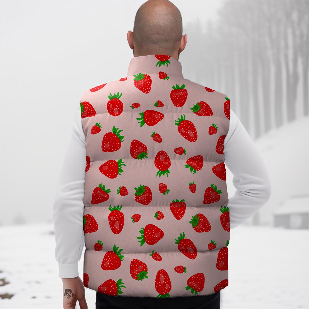 Strawberry Red Print Pattern Down Vest-grizzshop