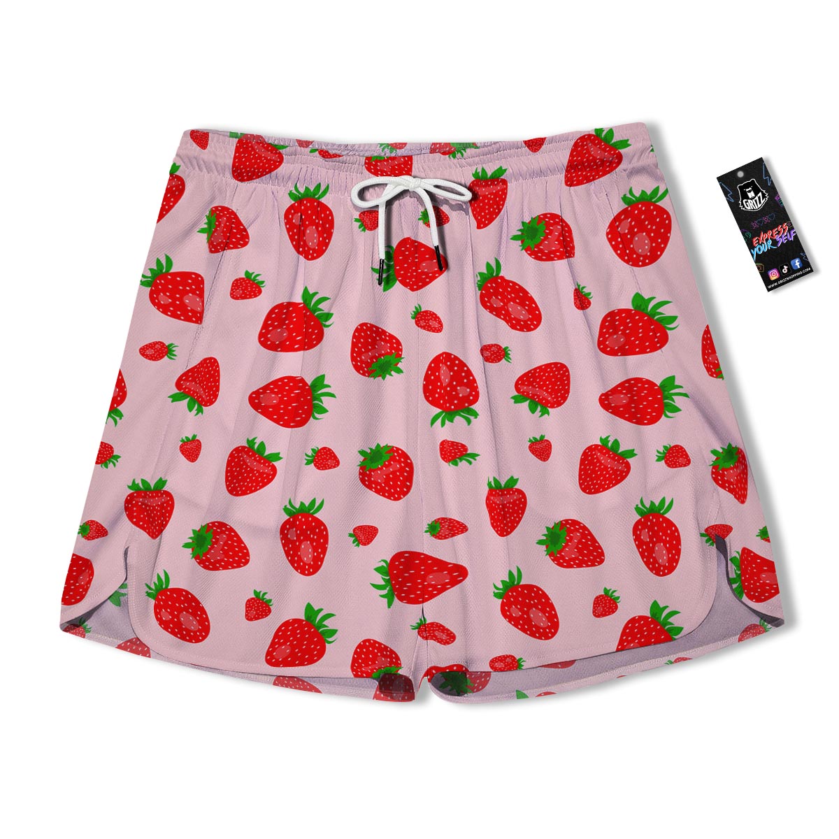Strawberry Red Print Pattern Men's Running Shorts-grizzshop