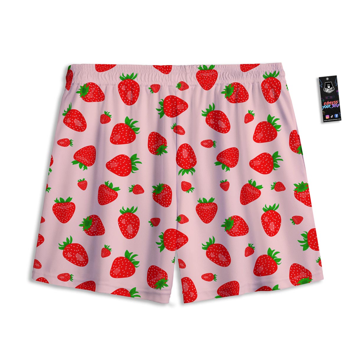 Strawberry Red Print Pattern Mesh Shorts-grizzshop