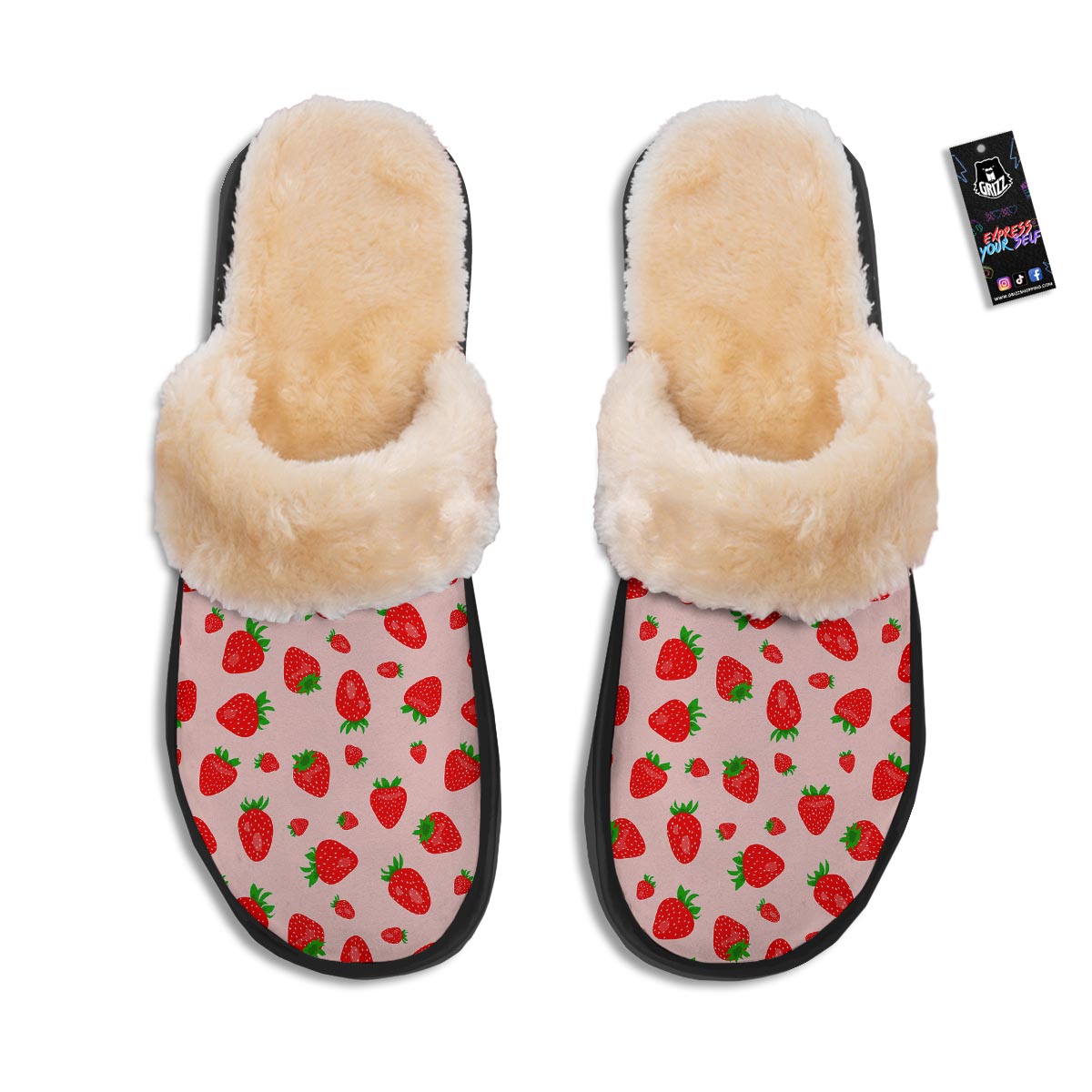 Strawberry Red Print Pattern Slippers-grizzshop