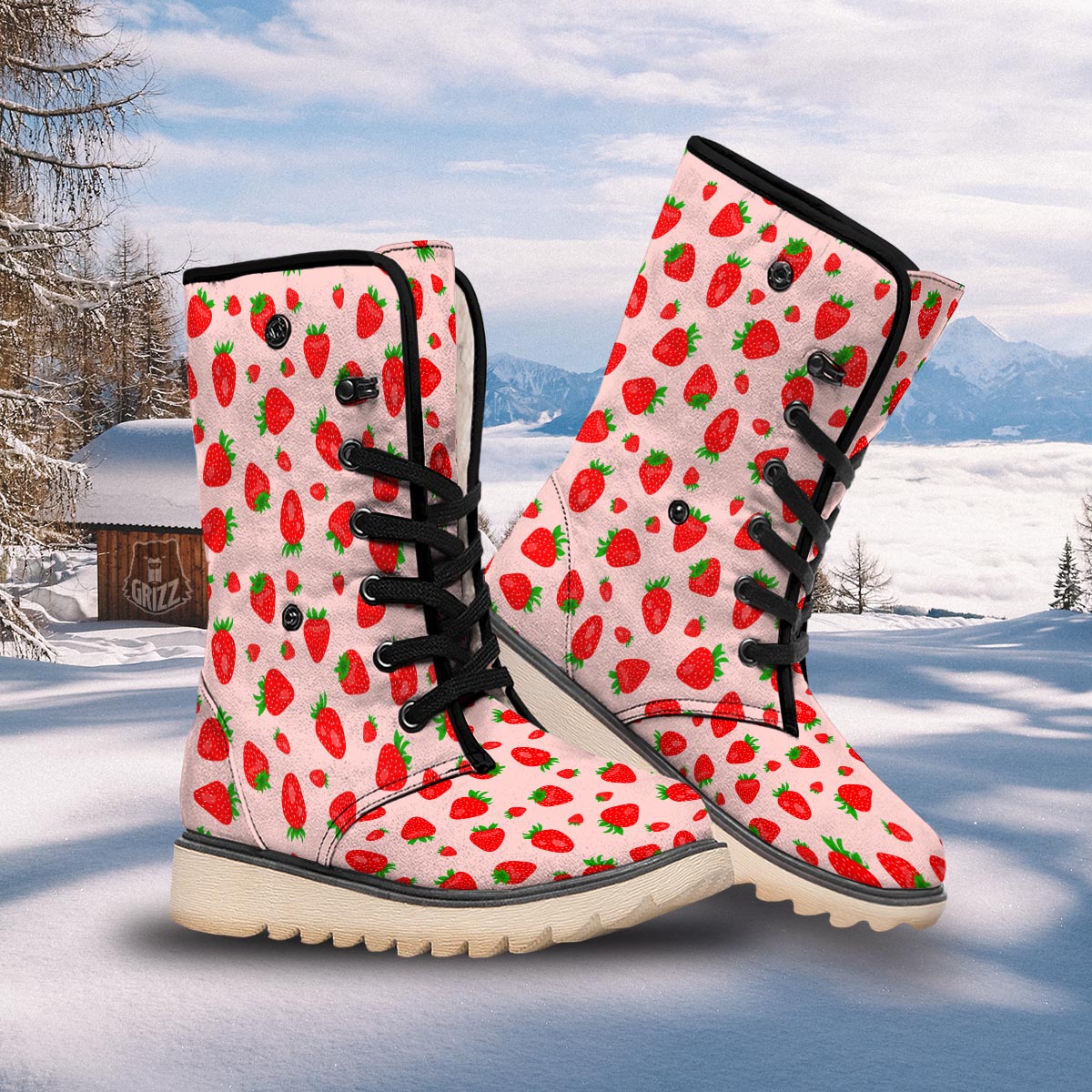 Strawberry Red Print Pattern Snow Boots-grizzshop