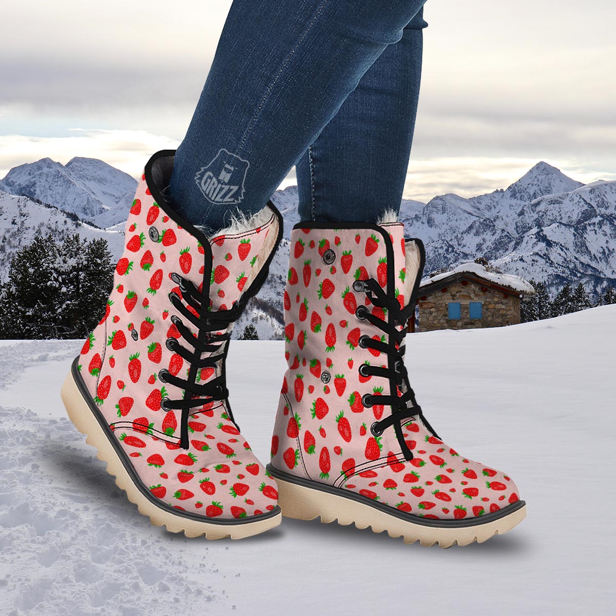 Strawberry Red Print Pattern Snow Boots-grizzshop
