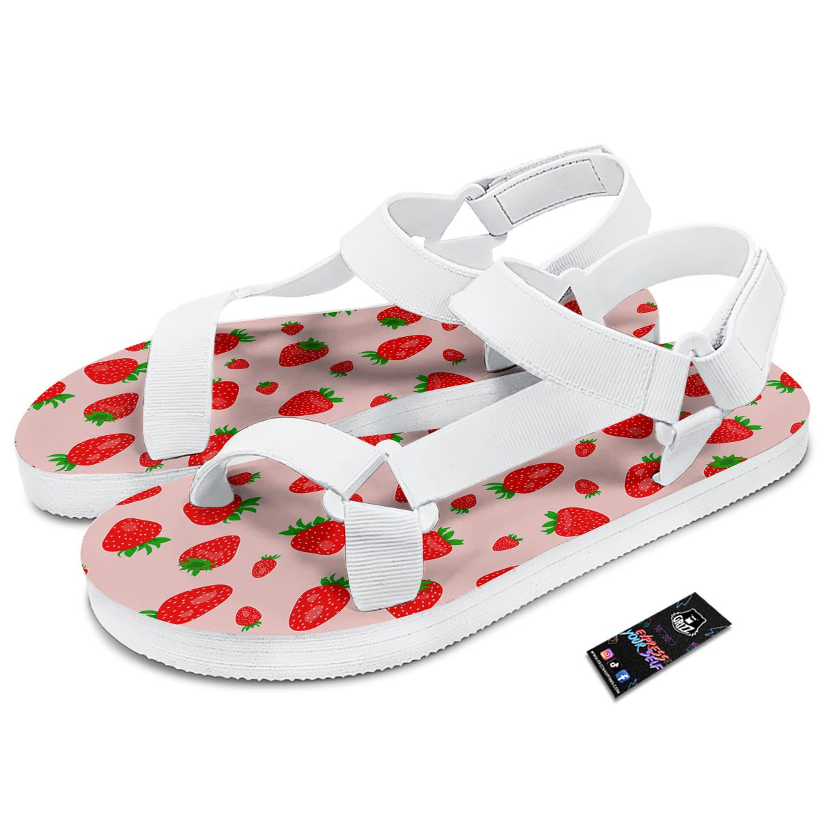 Strawberry Red Print Pattern White Open Toe Sandals-grizzshop