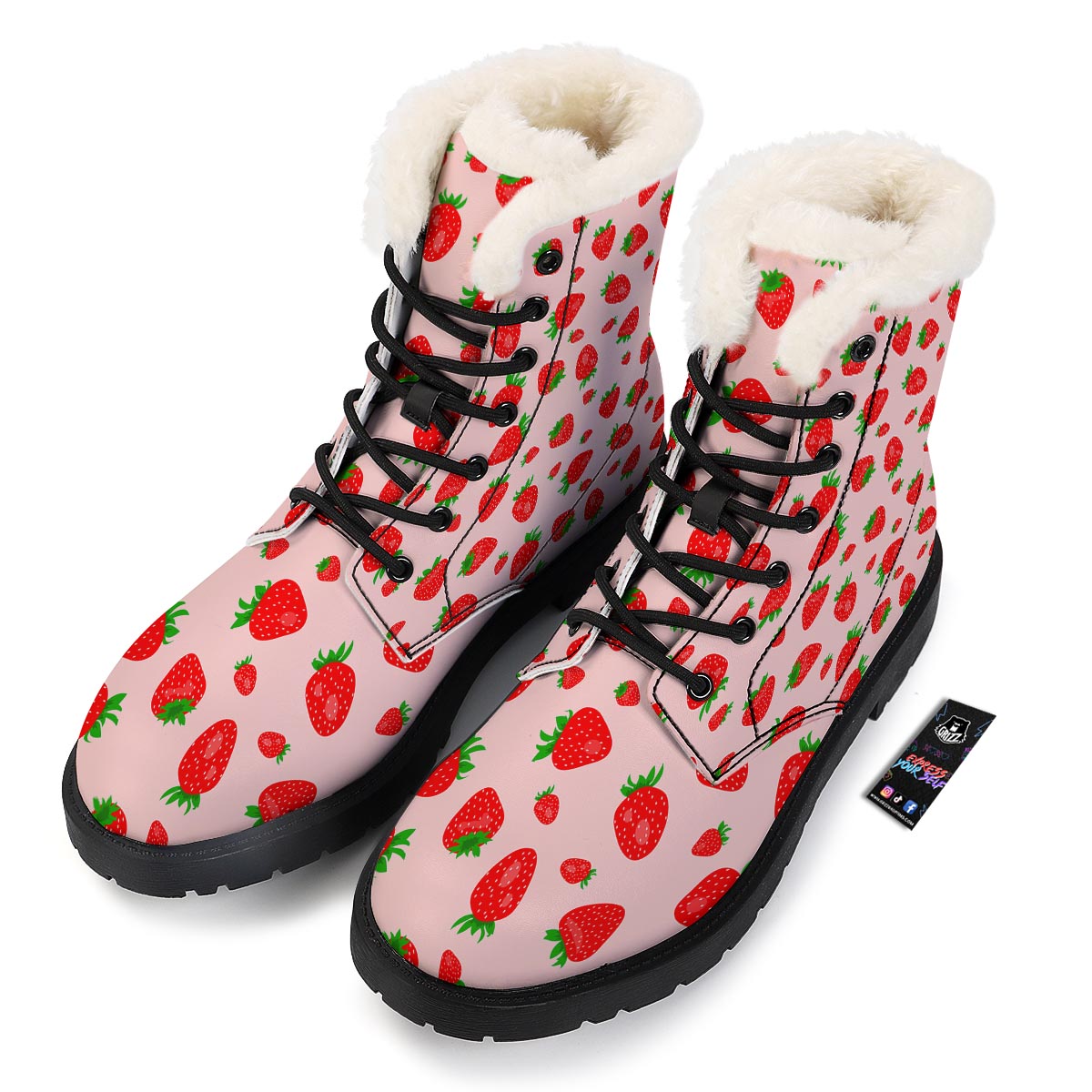 Strawberry Red Print Pattern Winter Boots-grizzshop