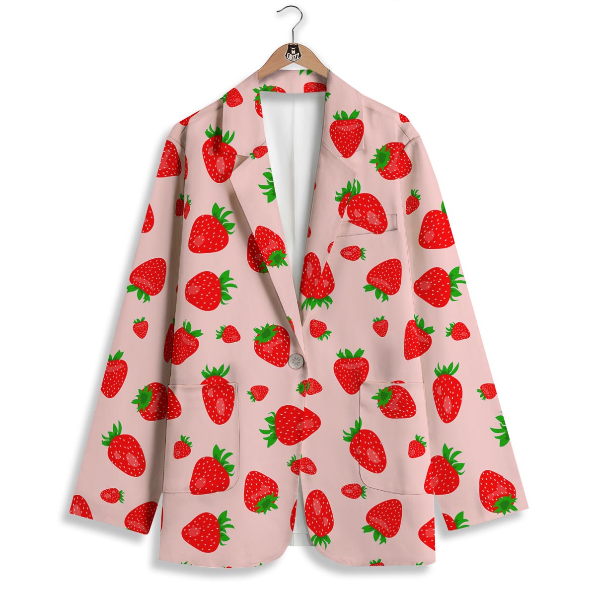 Strawberry Red Print Pattern Women's Blazer-grizzshop