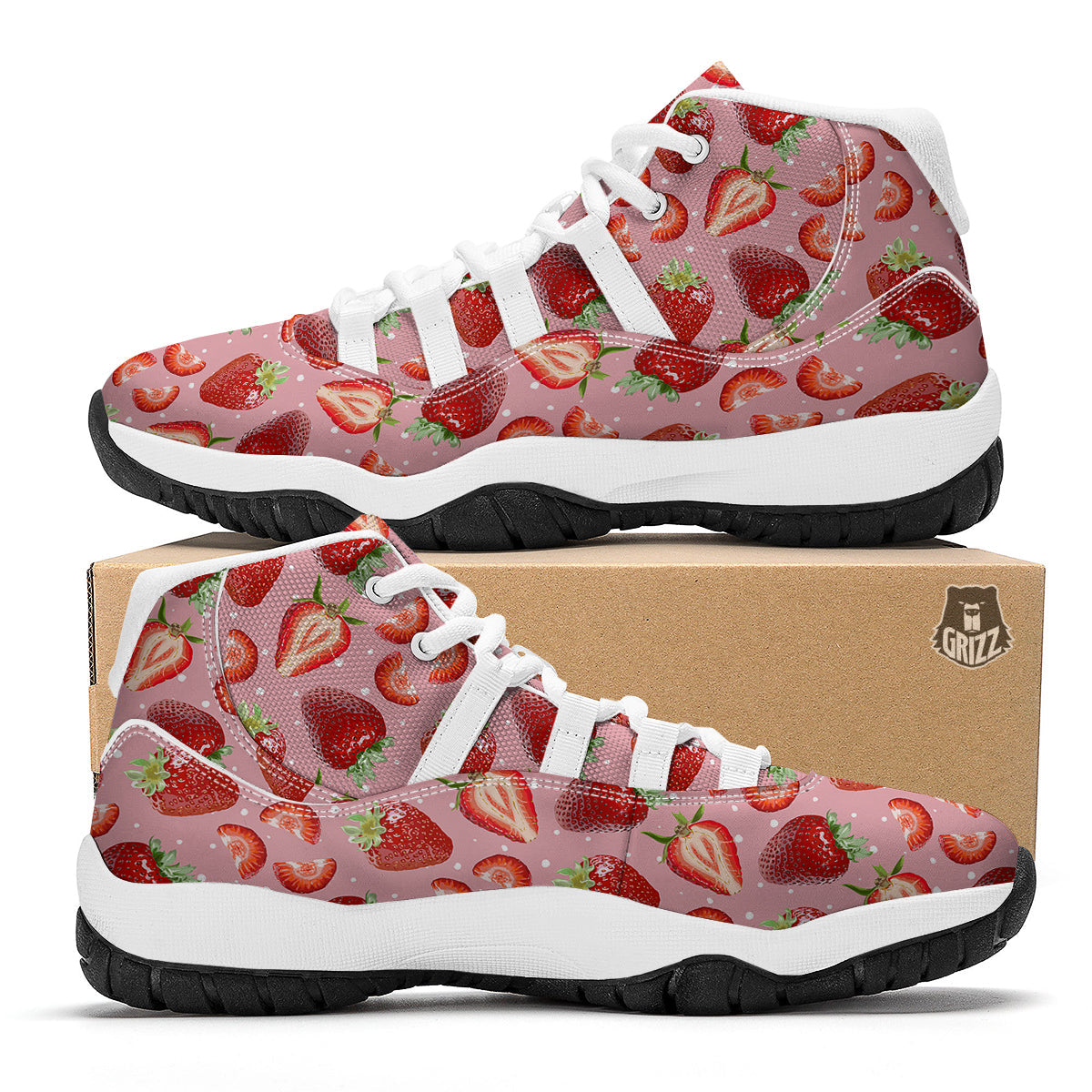 Strawberry Slice Print Pattern White Bball Shoes-grizzshop