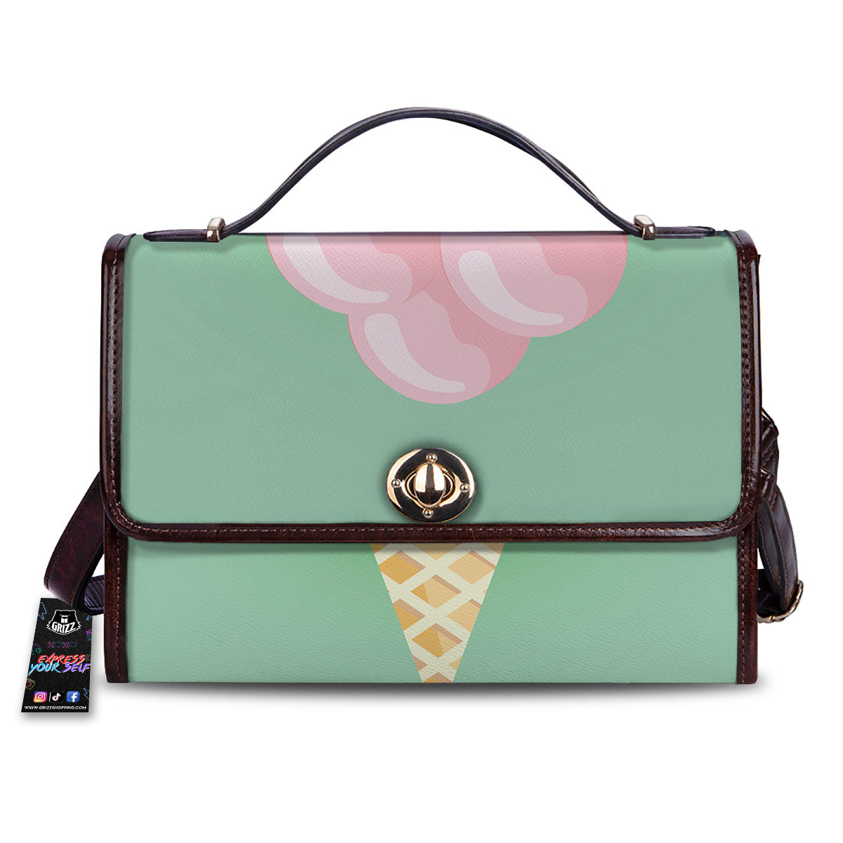 Strawberry Ice Cream Teal Print Women's Satchel Bag