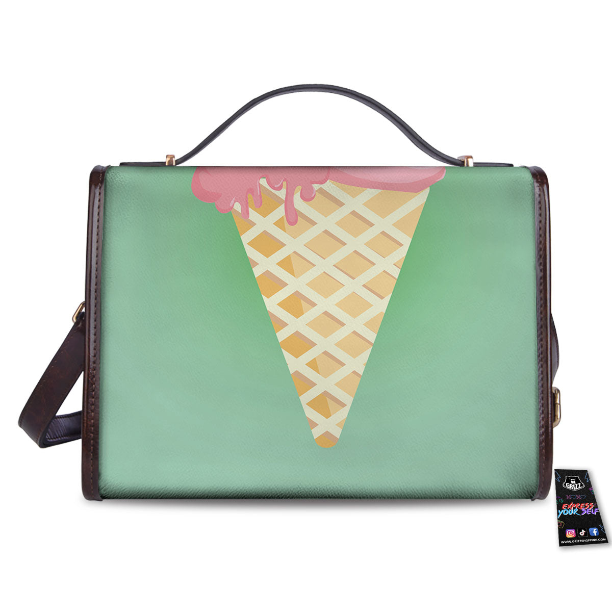 Strawberry Ice Cream Teal Print Women's Satchel Bag
