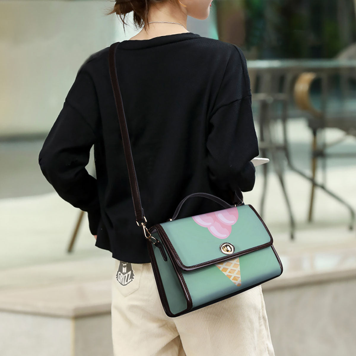 Strawberry Ice Cream Teal Print Women's Satchel Bag
