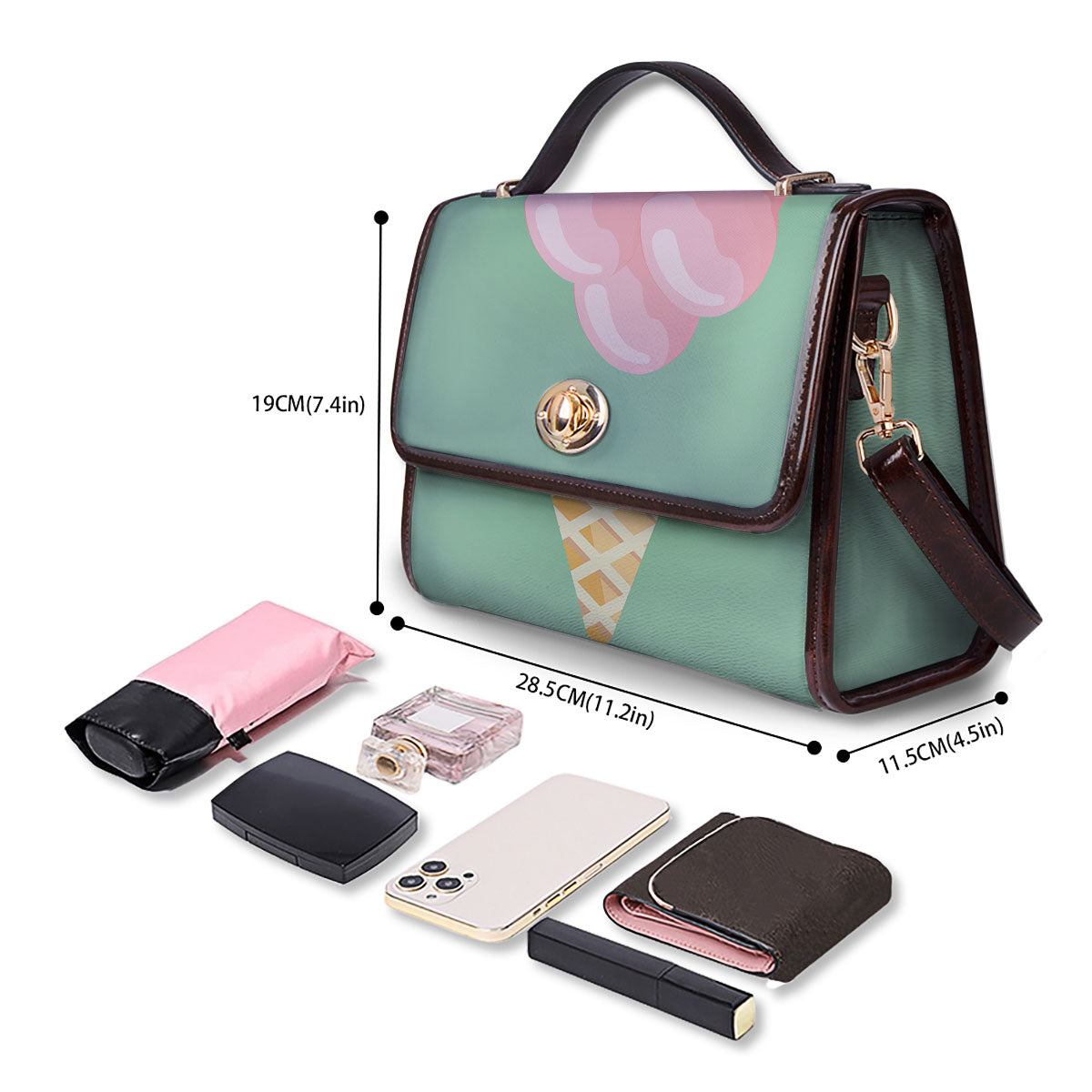 Strawberry Ice Cream Teal Print Women's Satchel Bag