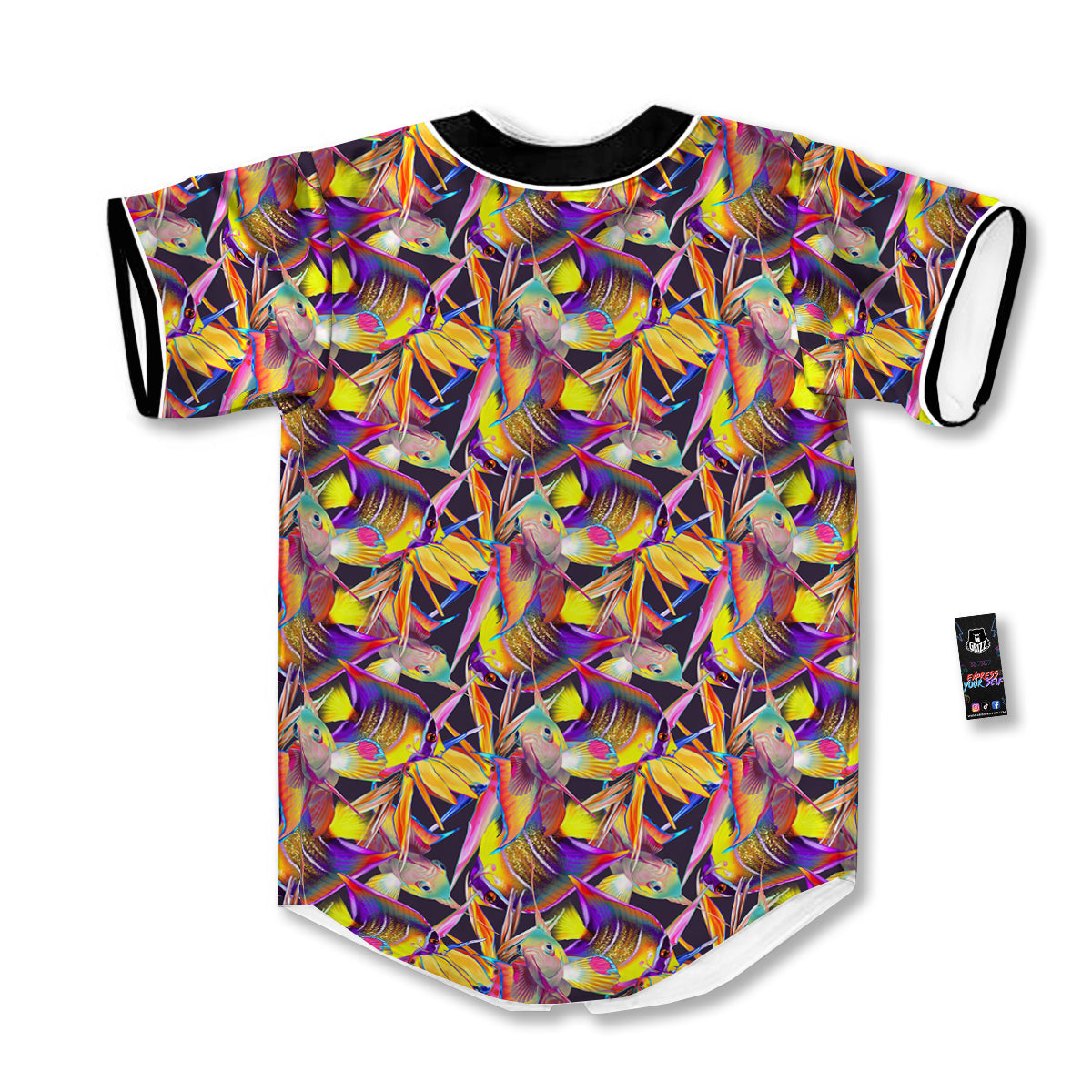 Strelitzia and Fish Tropical Exotic Print Pattern Baseball Jersey-grizzshop