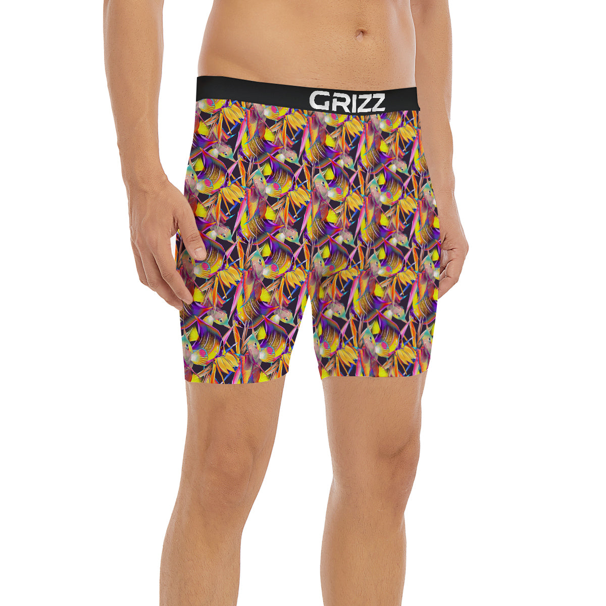 Strelitzia and Fish Tropical Exotic Print Pattern Boxer Briefs-grizzshop