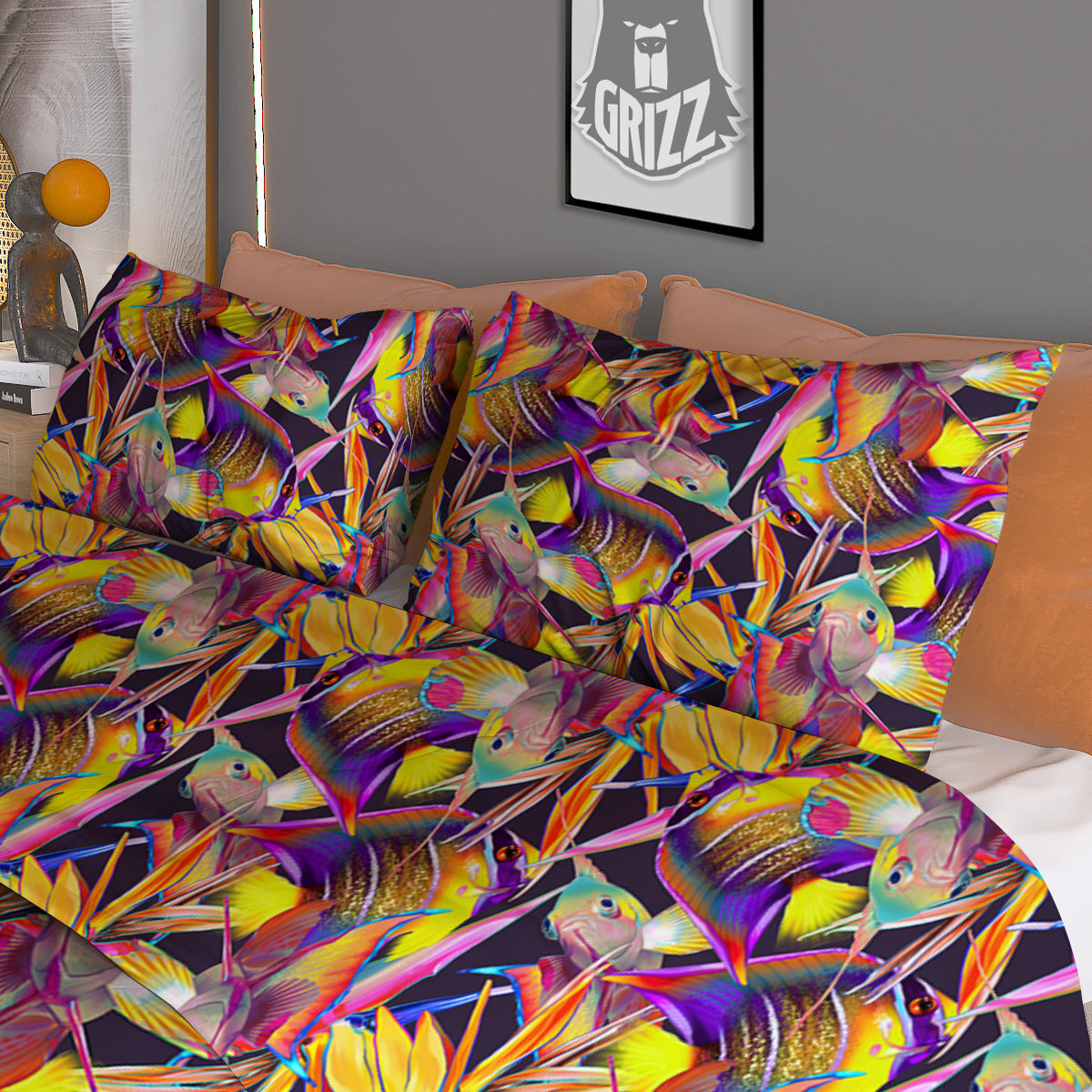 Strelitzia and Fish Tropical Exotic Print Pattern Duvet Cover Bedding Set