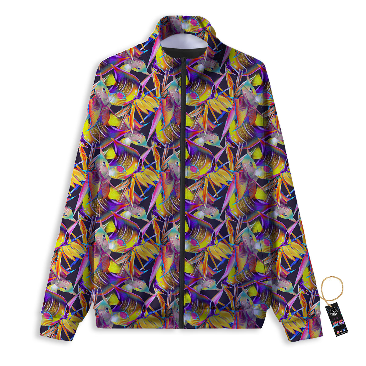 Strelitzia and Fish Tropical Exotic Print Pattern Track Jacket-grizzshop