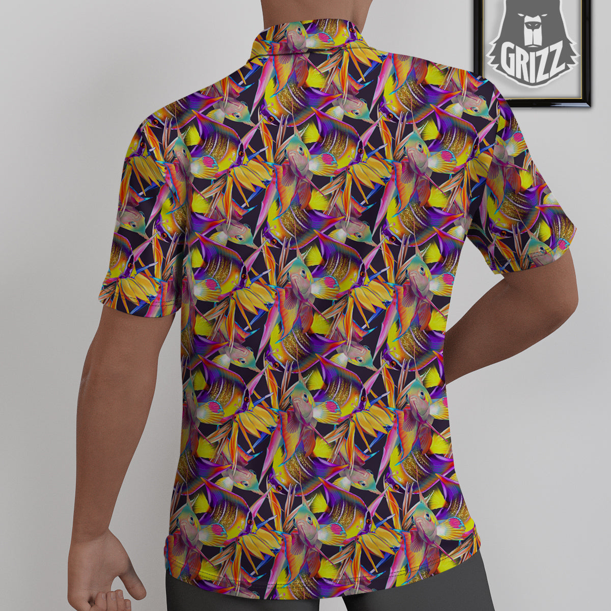 Strelitzia and Fish Tropical Exotic Print Pattern Untucked Shirts-grizzshop