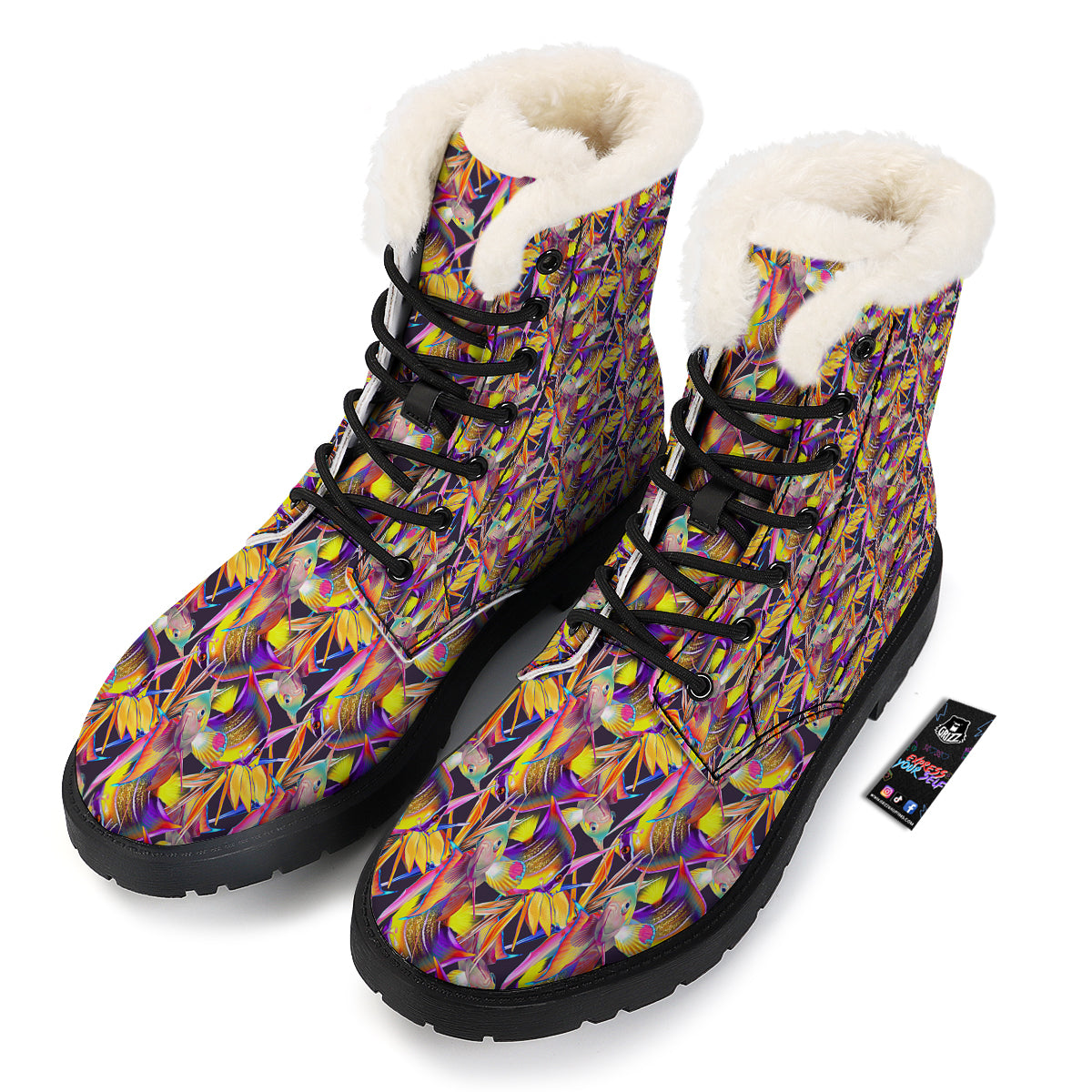 Strelitzia and Fish Tropical Exotic Print Pattern Winter Boots-grizzshop