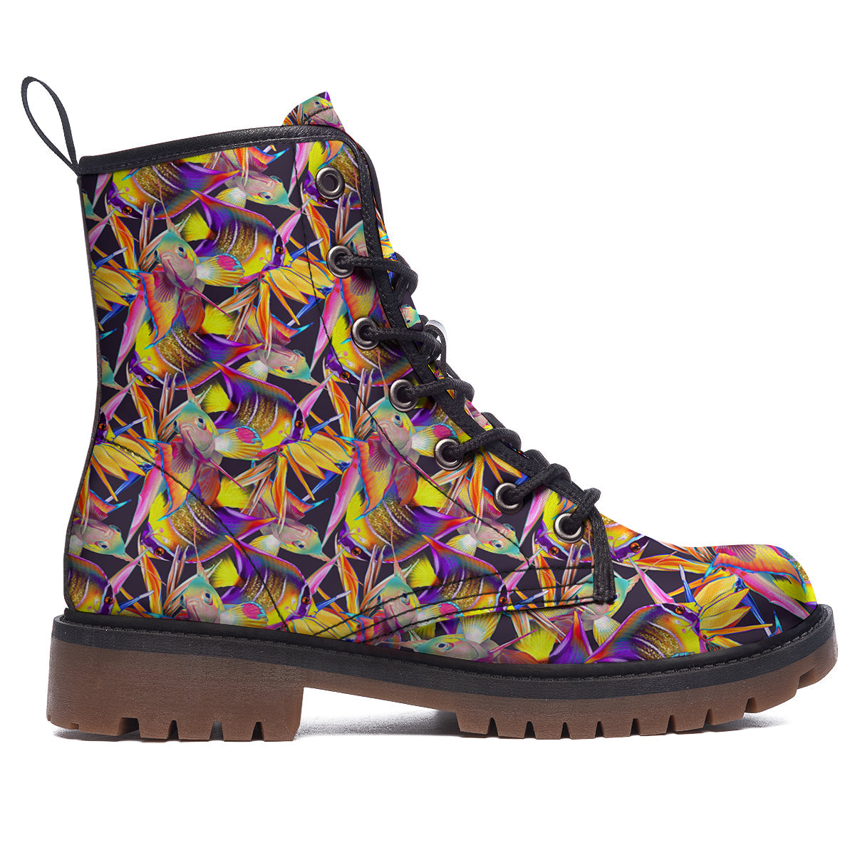 Strelitzia and Fish Tropical Exotic Print Pattern Work Boots-grizzshop