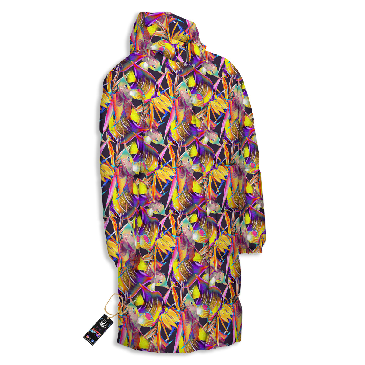 Strelitzia and Fish Tropical Exotic Print Pattern Long Down Jacket