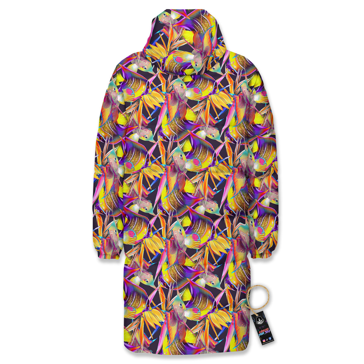 Strelitzia and Fish Tropical Exotic Print Pattern Long Down Jacket