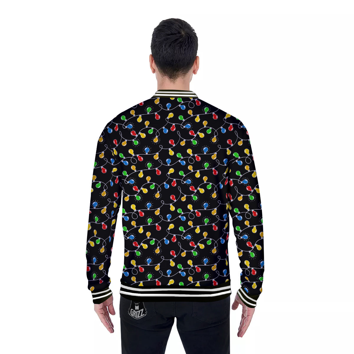 String Lights Colorful Christmas Print Baseball Jacket-grizzshop