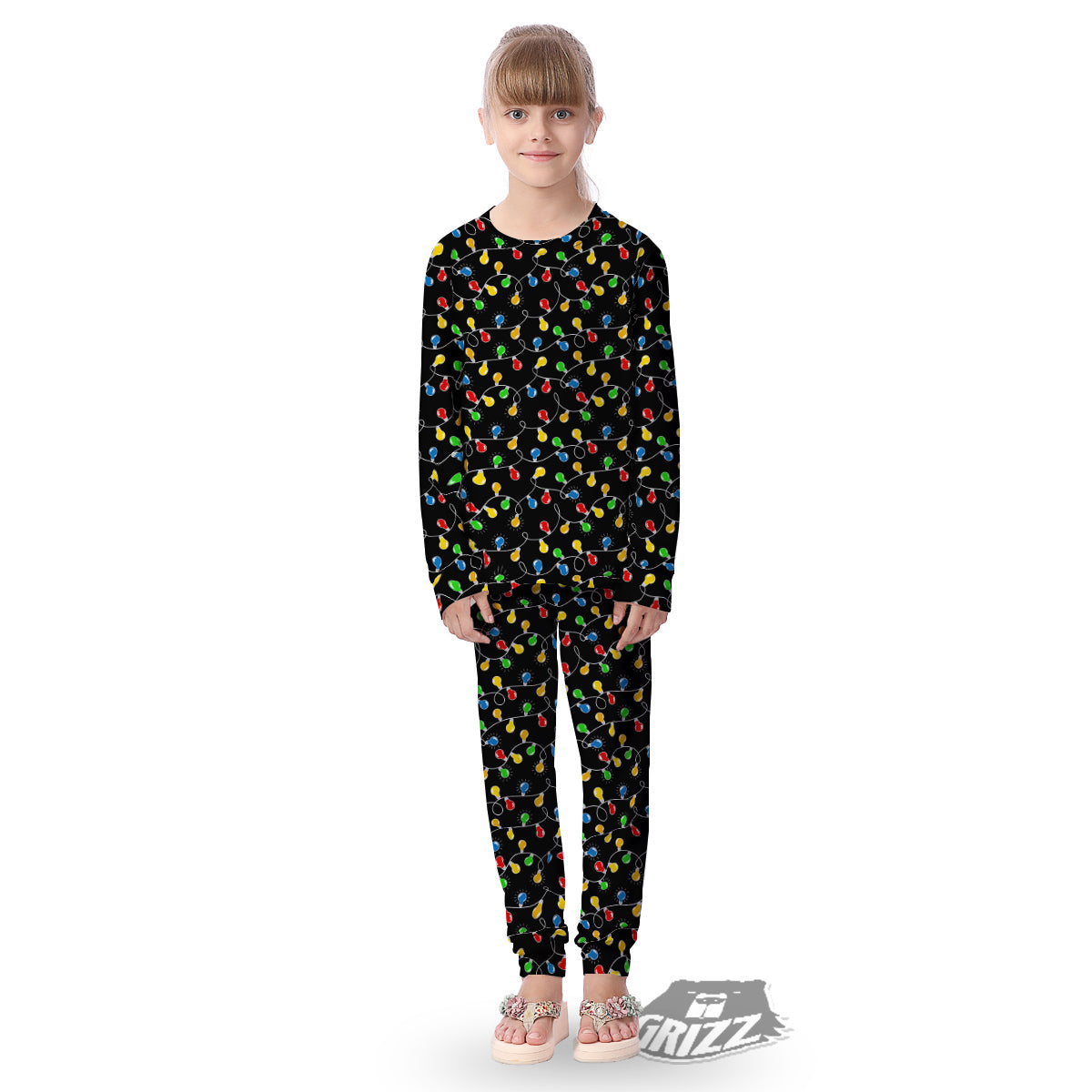 String Lights Colorful Christmas Print Kid's Pajamas-grizzshop