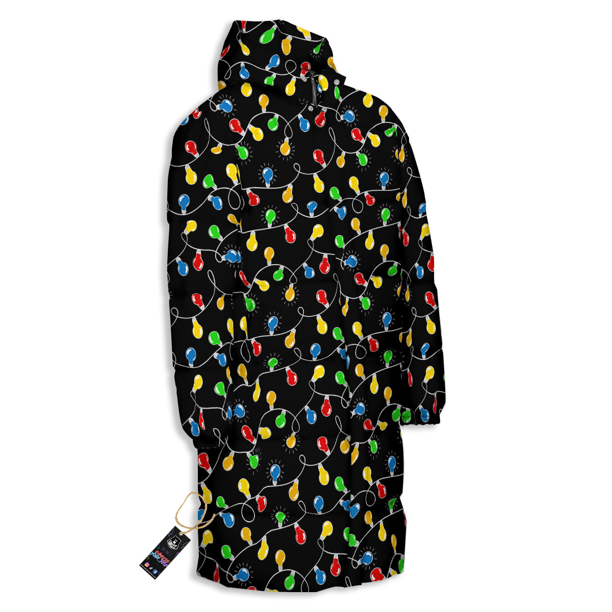 String Lights Colorful Christmas Print Long Down Jacket-grizzshop