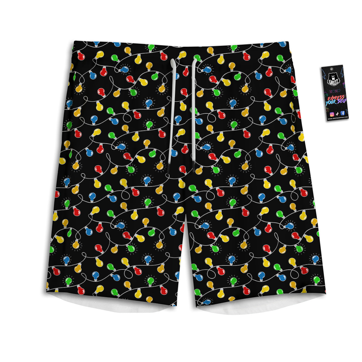 String Lights Colorful Christmas Print Men's Athletic Shorts